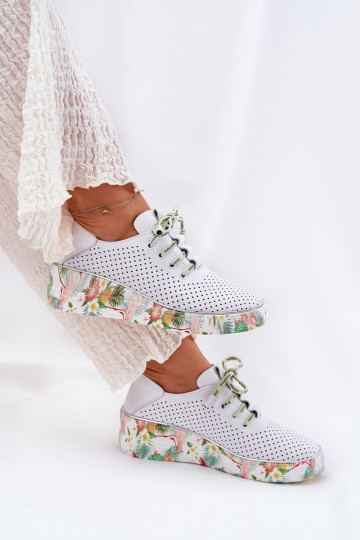 Scarpe in pelle con piattaforma e motivi in bianco-verde Artiker 54C1807