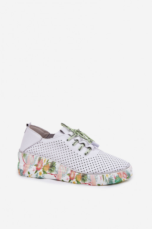 Scarpe in pelle con piattaforma e motivi in bianco-verde Artiker 54C1807