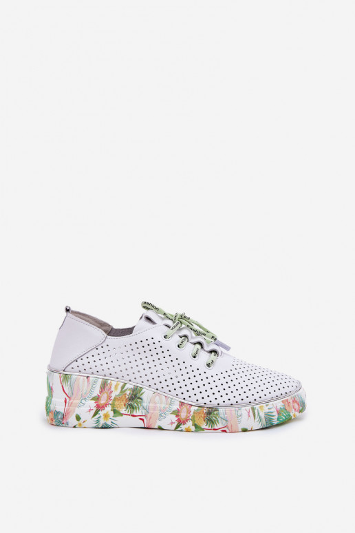 Pelle scarpe con una piattaforma con scritti Artiker 54C1807 Bianco-colore verde