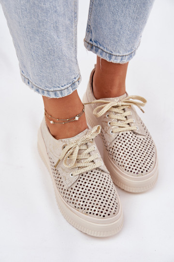 Scarpe da donna in suede traforato con piattaforma in sabbia-oro Artiker 56C2108