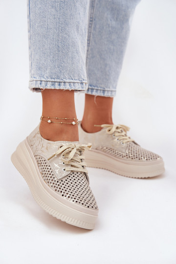 Scarpe da donna in suede traforato con piattaforma in sabbia-oro Artiker 56C2108 2