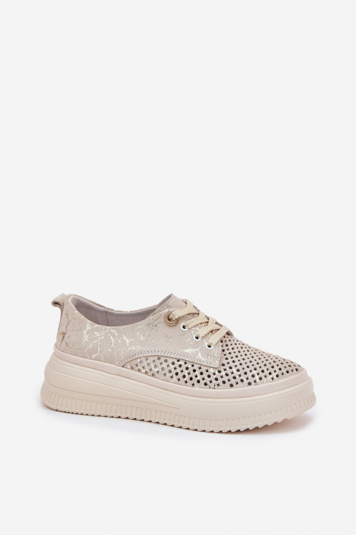 Pelle scamosciata traforata scarpe Femminile con una piattaforma Artiker 56C2108 beige-colore dorato