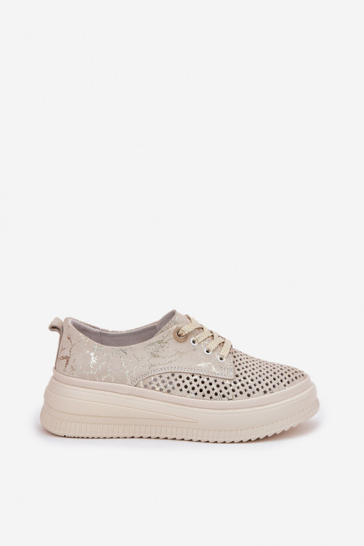 Scarpe da donna in suede traforato con piattaforma in sabbia-oro Artiker 56C2108
