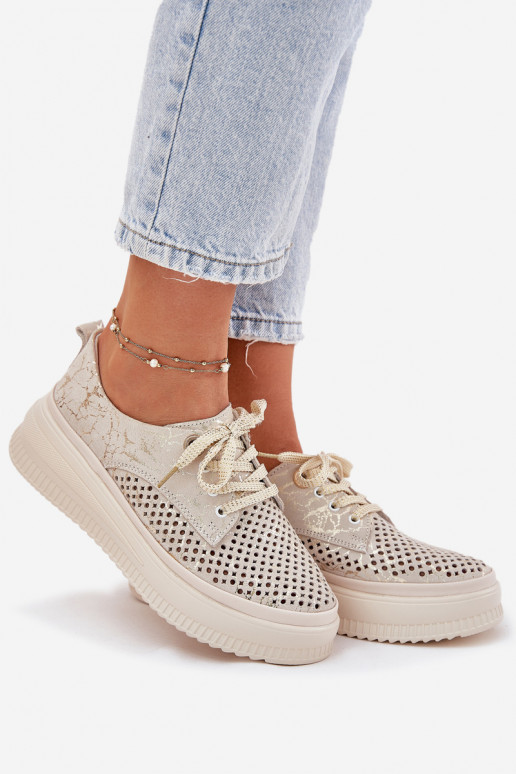 Pelle scamosciata traforata scarpe Femminile con una piattaforma Artiker 56C2108 beige-colore dorato