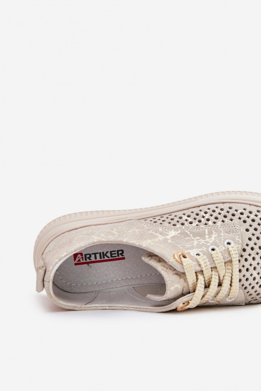 Pelle scamosciata traforata scarpe Femminile con una piattaforma Artiker 56C2108 beige-colore dorato