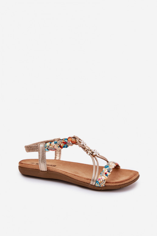 Sandali piatti da donna con cinturini intrecciati in oro Artiker 54C1323