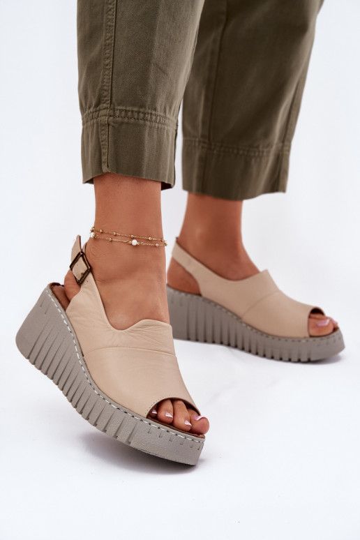 Sandali da donnaAbilitatoturalnej Skóry con una piattaforma Artiker 56C0957 beige
