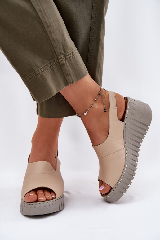 Sandali da donnaAbilitatoturalnej Skóry con una piattaforma Artiker 56C0957 beige