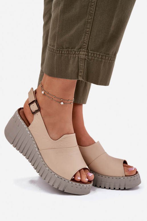 Sandali da donnaAbilitatoturalnej Skóry con una piattaforma Artiker 56C0957 beige