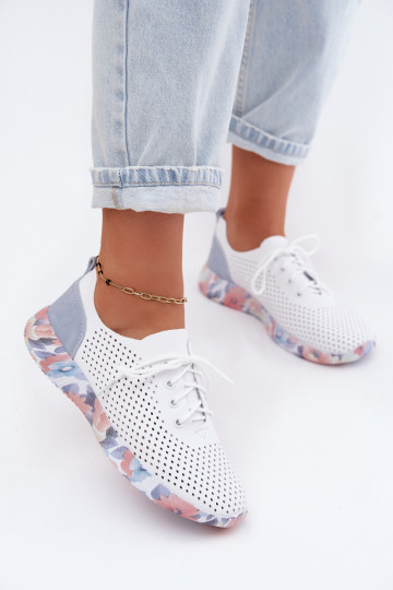 Pelle scarpe Femminile con lacci con una piattaforma Artiker 58C0586 Bianco-colore blu 2