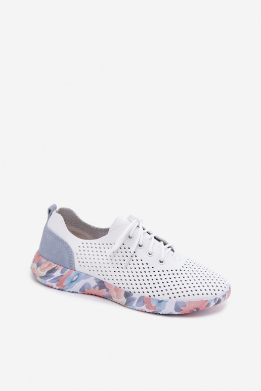 Pelle scarpe Femminile con lacci con una piattaforma Artiker 58C0586 Bianco-colore blu