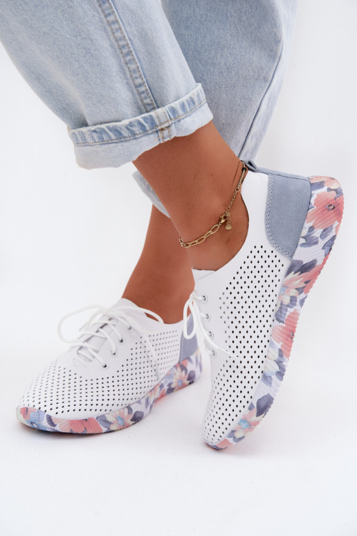 Scarpe da donna in pelle con lacci su piattaforma di colore bianco-blu Artiker 58C0586