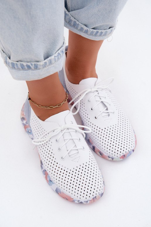 Scarpe da donna in pelle con lacci su piattaforma di colore bianco-blu Artiker 58C0586
