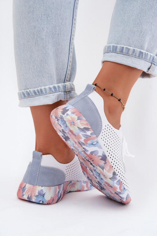 Scarpe da donna in pelle con lacci su piattaforma di colore bianco-blu Artiker 58C0586