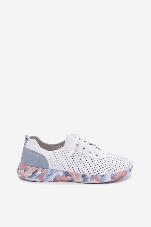 Pelle scarpe Femminile con lacci con una piattaforma Artiker 58C0586 Bianco-colore blu