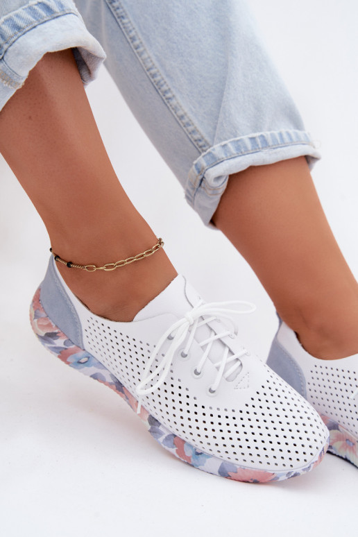 Pelle scarpe Femminile con lacci con una piattaforma Artiker 58C0586 Bianco-colore blu