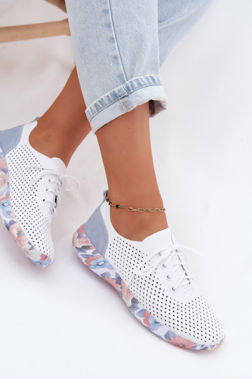 Scarpe da donna in pelle con lacci su piattaforma di colore bianco-blu Artiker 58C0586
