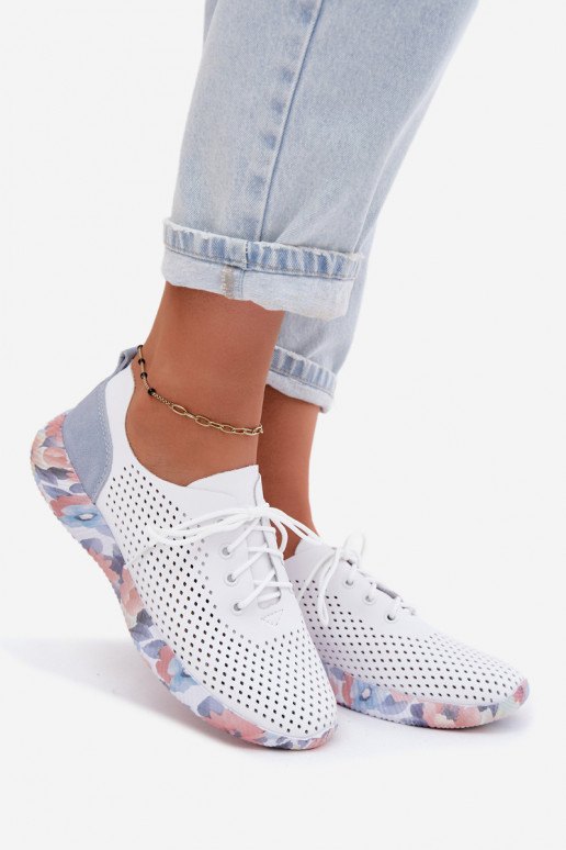 Scarpe da donna in pelle con lacci su piattaforma di colore bianco-blu Artiker 58C0586