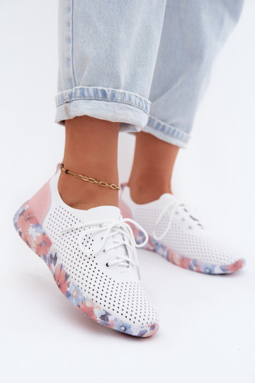 Pelle scarpe Femminile con lacci con una piattaforma Artiker 58C0587 Bianco-colore rosa
