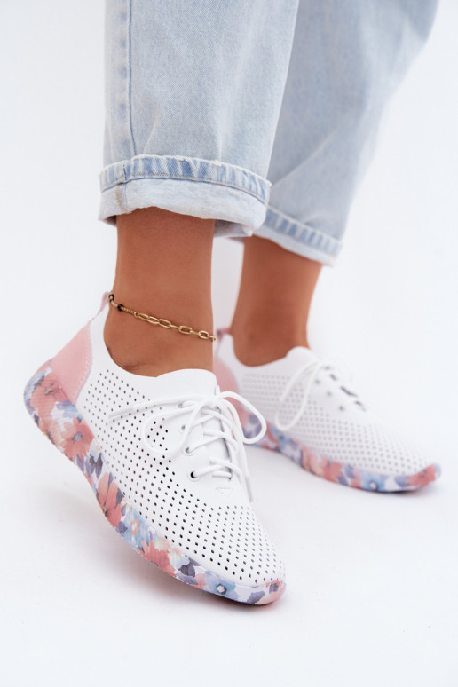 Scarpe da donna in pelle con lacci su piattaforma di colore bianco-rosa Artiker 58C0587