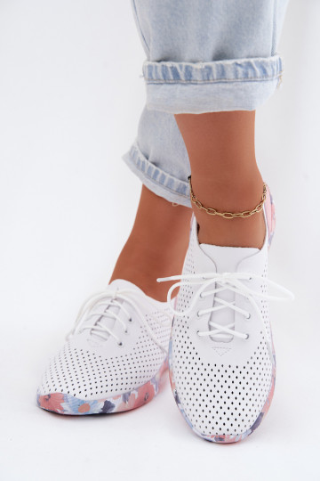 Pelle scarpe Femminile con lacci con una piattaforma Artiker 58C0587 Bianco-colore rosa 2