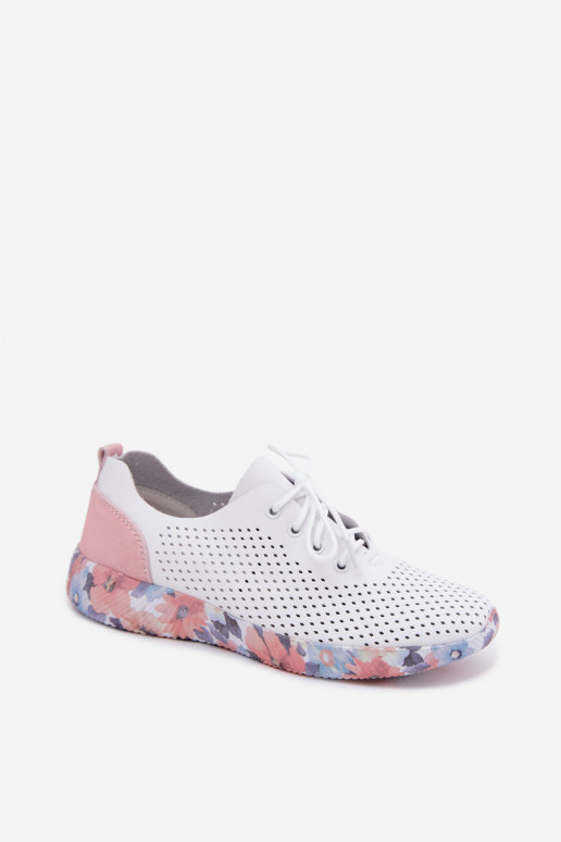Scarpe da donna in pelle con lacci su piattaforma di colore bianco-rosa Artiker 58C0587