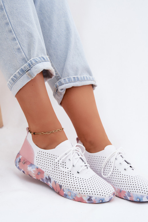 Scarpe da donna in pelle con lacci su piattaforma di colore bianco-rosa Artiker 58C0587
