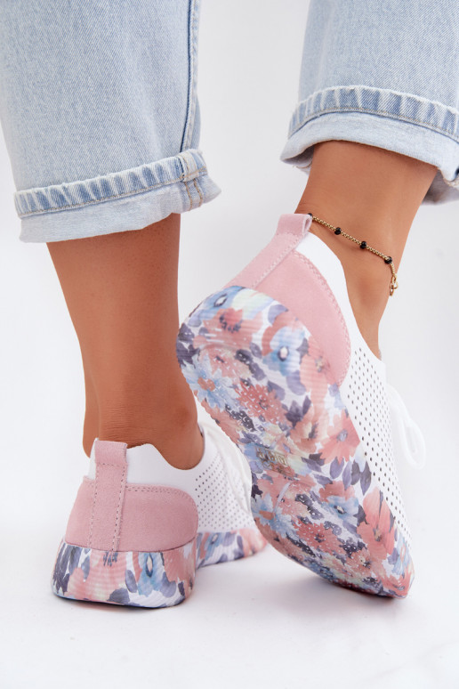 Scarpe da donna in pelle con lacci su piattaforma di colore bianco-rosa Artiker 58C0587