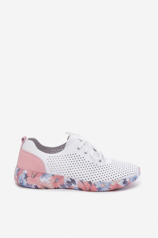 Scarpe da donna in pelle con lacci su piattaforma di colore bianco-rosa Artiker 58C0587