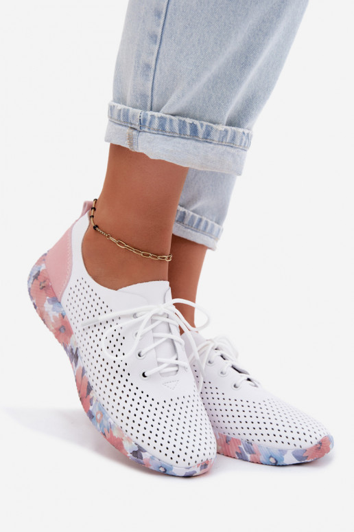 Pelle scarpe Femminile con lacci con una piattaforma Artiker 58C0587 Bianco-colore rosa