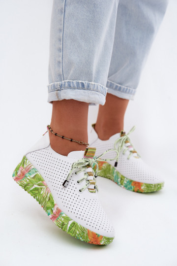 Pelle scarpe con una piattaforma Artiker 58C0600 Bianco-colore verde 2