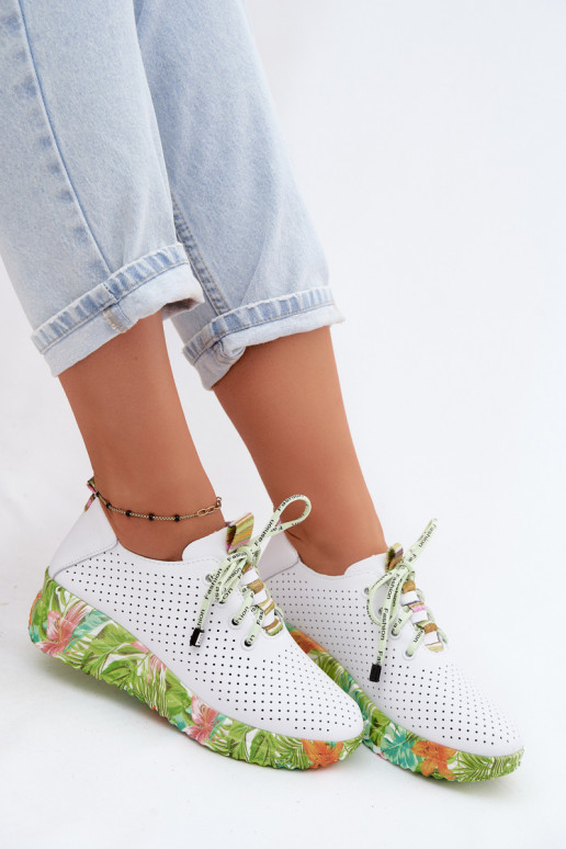 Scarpe in pelle con piattaforma di colore bianco-verde Artiker 58C0600