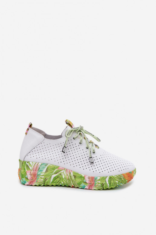 Scarpe in pelle con piattaforma di colore bianco-verde Artiker 58C0600