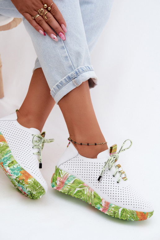 Scarpe in pelle con piattaforma di colore bianco-verde Artiker 58C0600