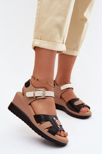 Sandali da donna color sabbia-neri con piattaforma e cinturini Artiker 58C0316 2