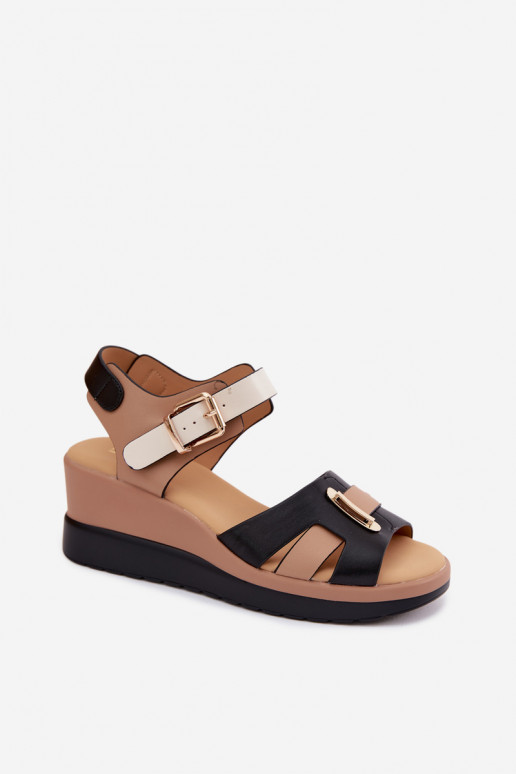 Sandali da donna color sabbia-neri con piattaforma e cinturini Artiker 58C0316