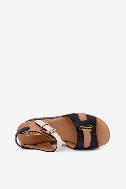 Sandali da donna color sabbia-neri con piattaforma e cinturini Artiker 58C0316