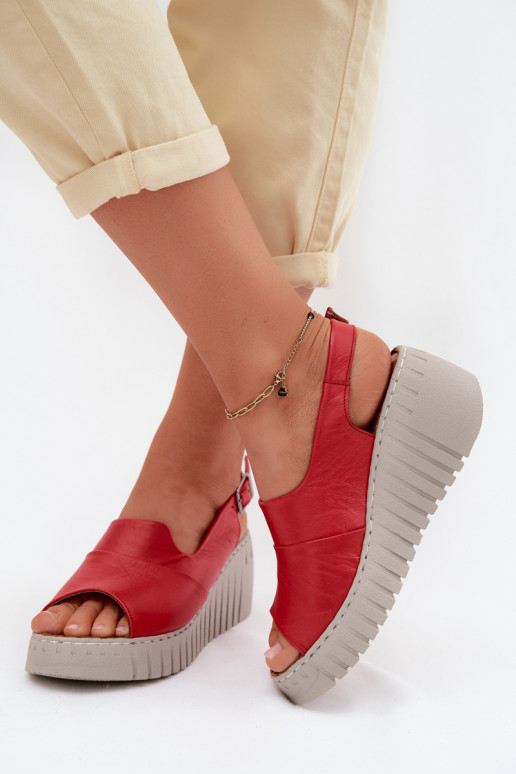 Sandali da donna rossi in pelle naturale con piattaforma Artiker 58C3373