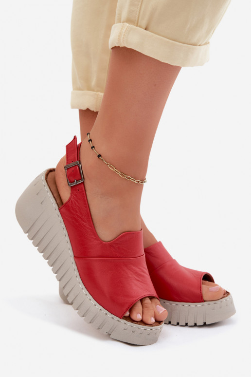 Sandali da donna rossi in pelle naturale con piattaforma Artiker 58C3373