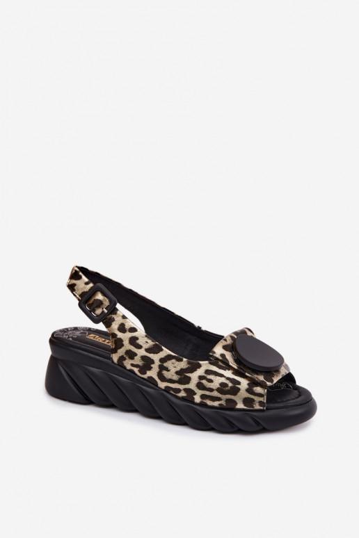 Pelle Sandali con plateau con motivi di pelliccia di leopardo Artiker 58C059 colore dorato