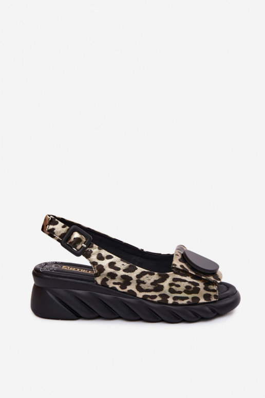 Pelle Sandali con plateau con motivi di pelliccia di leopardo Artiker 58C059 colore dorato