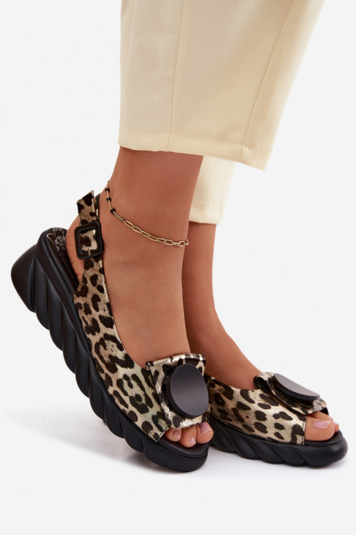 Pelle Sandali con plateau con motivi di pelliccia di leopardo Artiker 58C059 colore dorato