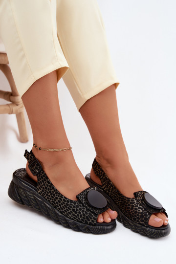 Sandali con piattaforma in pelle con ornamenti Artiker 58C0296 neri e dorati
