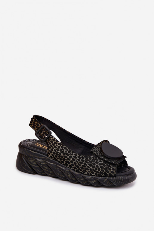 Pelle Sandali con plateau con ornamenti Artiker 58C0296 Nero e-colore dorato