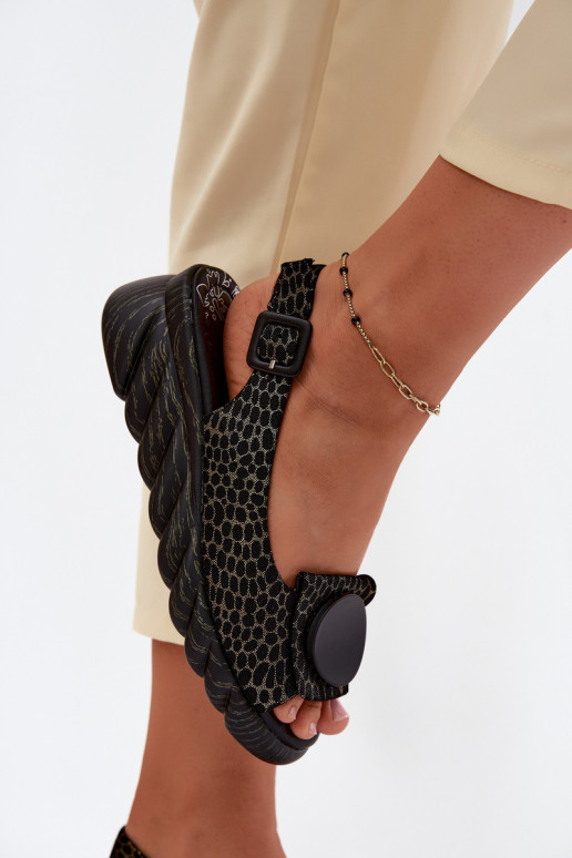 Sandali con piattaforma in pelle con ornamenti Artiker 58C0296 neri e dorati