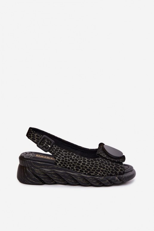 Pelle Sandali con plateau con ornamenti Artiker 58C0296 Nero e-colore dorato