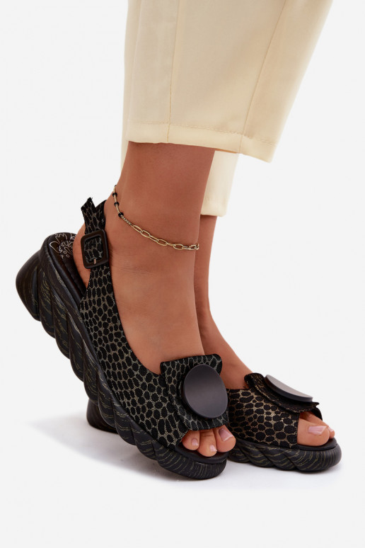 Pelle Sandali con plateau con ornamenti Artiker 58C0296 Nero e-colore dorato