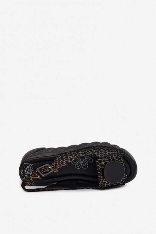 Sandali con piattaforma in pelle con ornamenti Artiker 58C0296 neri e dorati