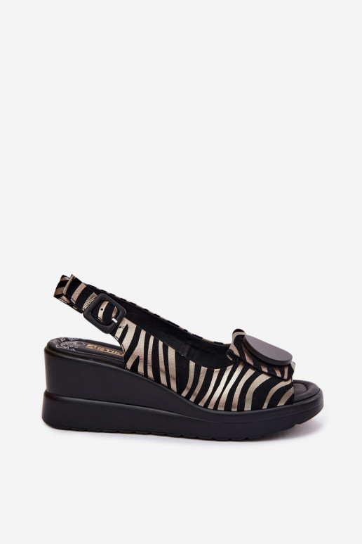 Pelle Sandali con plateau con ornamenti Artiker 58C0295 Nero e-colore dorato
