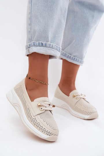 Scarpe slip-on con elementi ritagliati in pelle naturale Artiker 58C0478 sabbia 2
